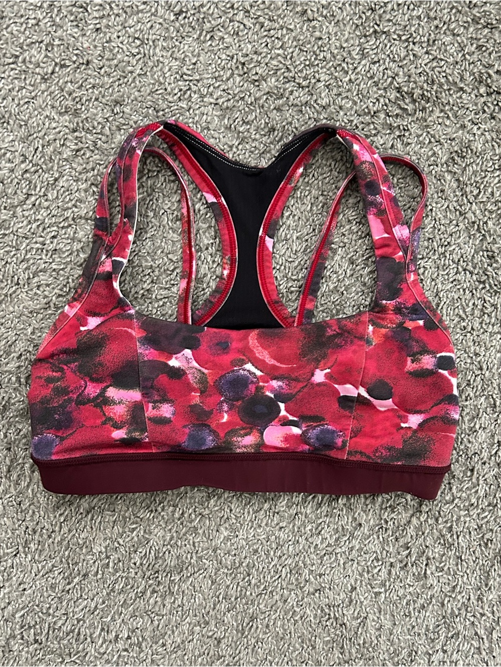 lululemon athletica Pink and Black Floral Racerback Sports Bra